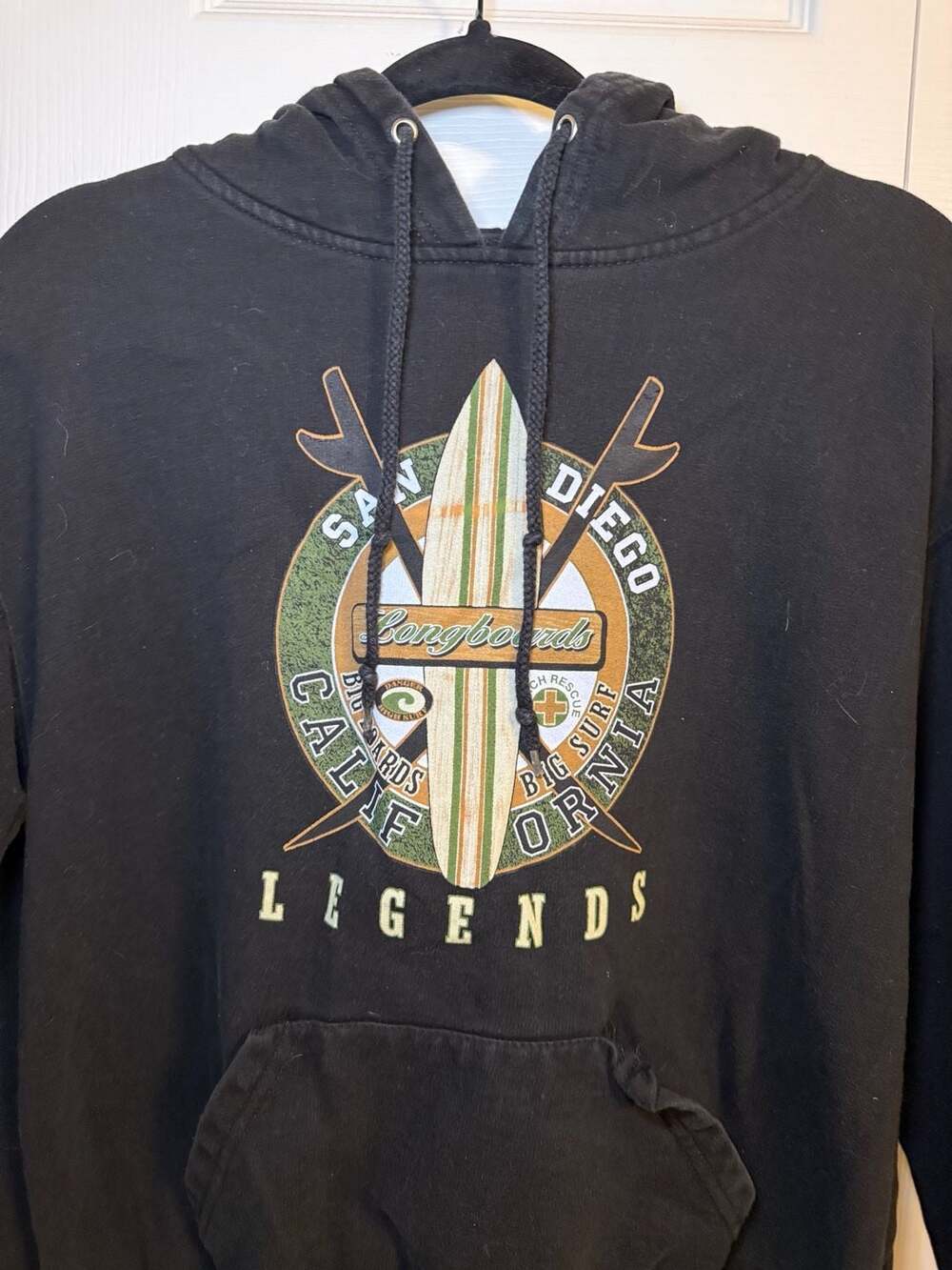 Longboards Legends San Diego California Surf Hoodie Size Large Black